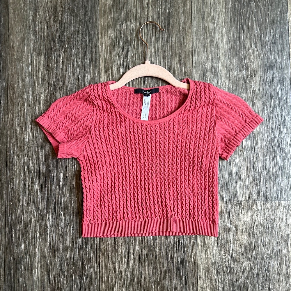 Cropped Papaya Tight Knit Shirt